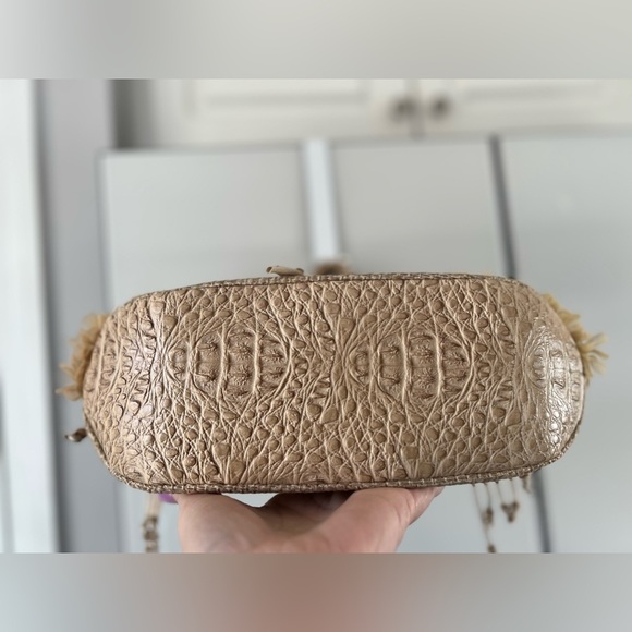 Elegant Floral Embellished Beige & Tan Handbag NWT - Picture 6 of 13